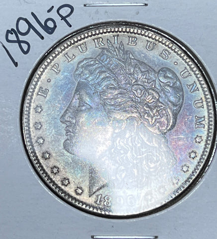 c) 1896 P SUPER BLUE NEON TONED OBV Golden Toned REV MORGAN SILVER DOLLAR **FREE SHIPPING** BUY it NOW!!
