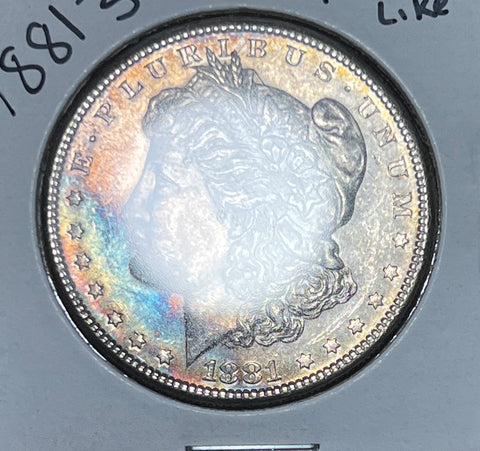 1881 S *PL* BLUE/Rainbow OBV & *PL* Blue RIM REV TONER MORGAN **FREE SHIPPING** BUY it NOW!!