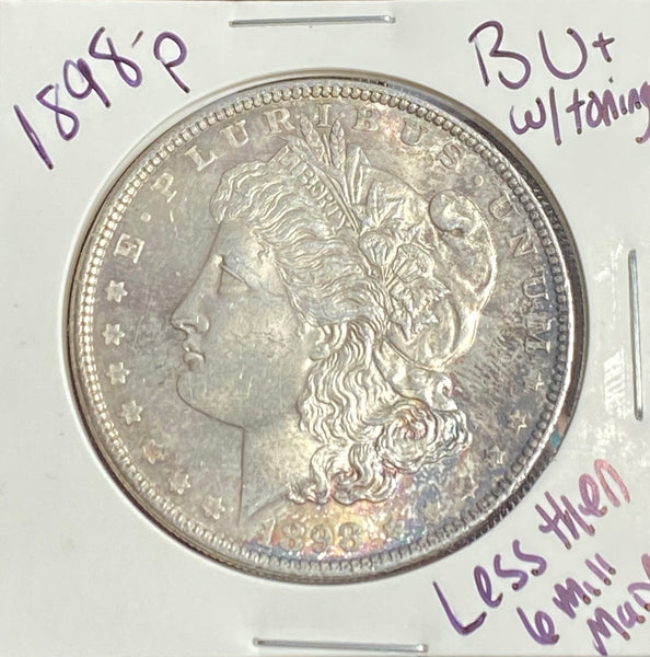 1898 P TONED PINK!! BU+ Morgan Silver DOLLAR