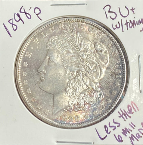 1898 P TONED PINK!! BU+ Morgan Silver DOLLAR