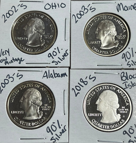 (4) 90% SIlver DCAM Proof Quarter LOT YRS- 2002 & 2003x2 & 2018 **Free Shipping** CLICK FULL DETAILS TO BID!!