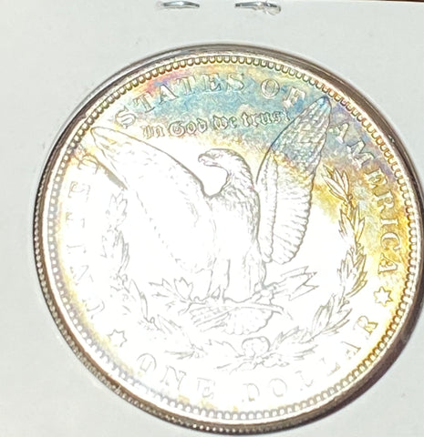 1890 P TONED BLUE!! BU+ Mirrored Morgan Silver DOLLAR