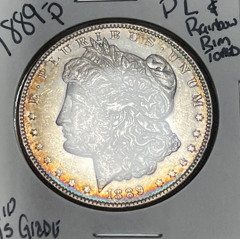 1889 P GOLD/Rainbow RIM TONER MS GRADE RAW MORGAN SILVER DOLLAR **FREE SHIPPING** Buy It Now!