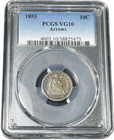1853  Seated Liberty Dime (((WITH ARROWS))) **VG10** PCGS Graded!! AUCTION AUCTION AUCTION *Shipping included with Winning Bid* Bid Starts @ $75