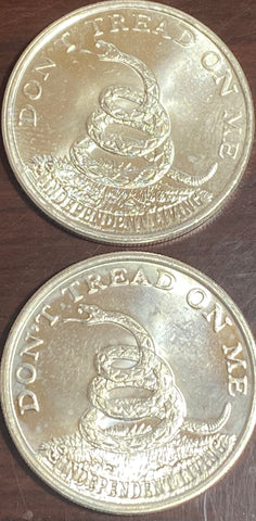 2 OZ LOT (2) "Don't Tread on ME" Boston Tea Party Commemorative 1 OZ SILVER ROUND **CLICK FULL DETAILS TO BID**
