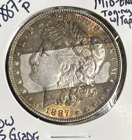 1887 P RAINBOW w/TAPE *MID END* Toned MS GRADE Morgan Silver DOLLAR **FREE SHIPPING**