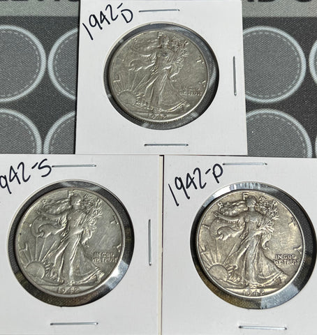 (3) 1942 Walking LIBERTY Silver Half Dollars P, D, S MINT *AU GRADE* AUCTION ALL INCLUDED!! **FREE SHIPPING** Click here to PLACE A BID!