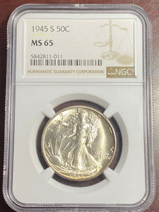 1945 S MS65 Walking Liberty GOLD TONE ALL OVER!! Rainbow TONING on the Rim!
