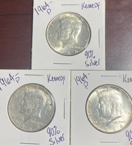 (3) 1964-P 90% Kennedy's AU/BU Slider Lot **Free Shipping** CLICK FULL DETAILS TO BID!!