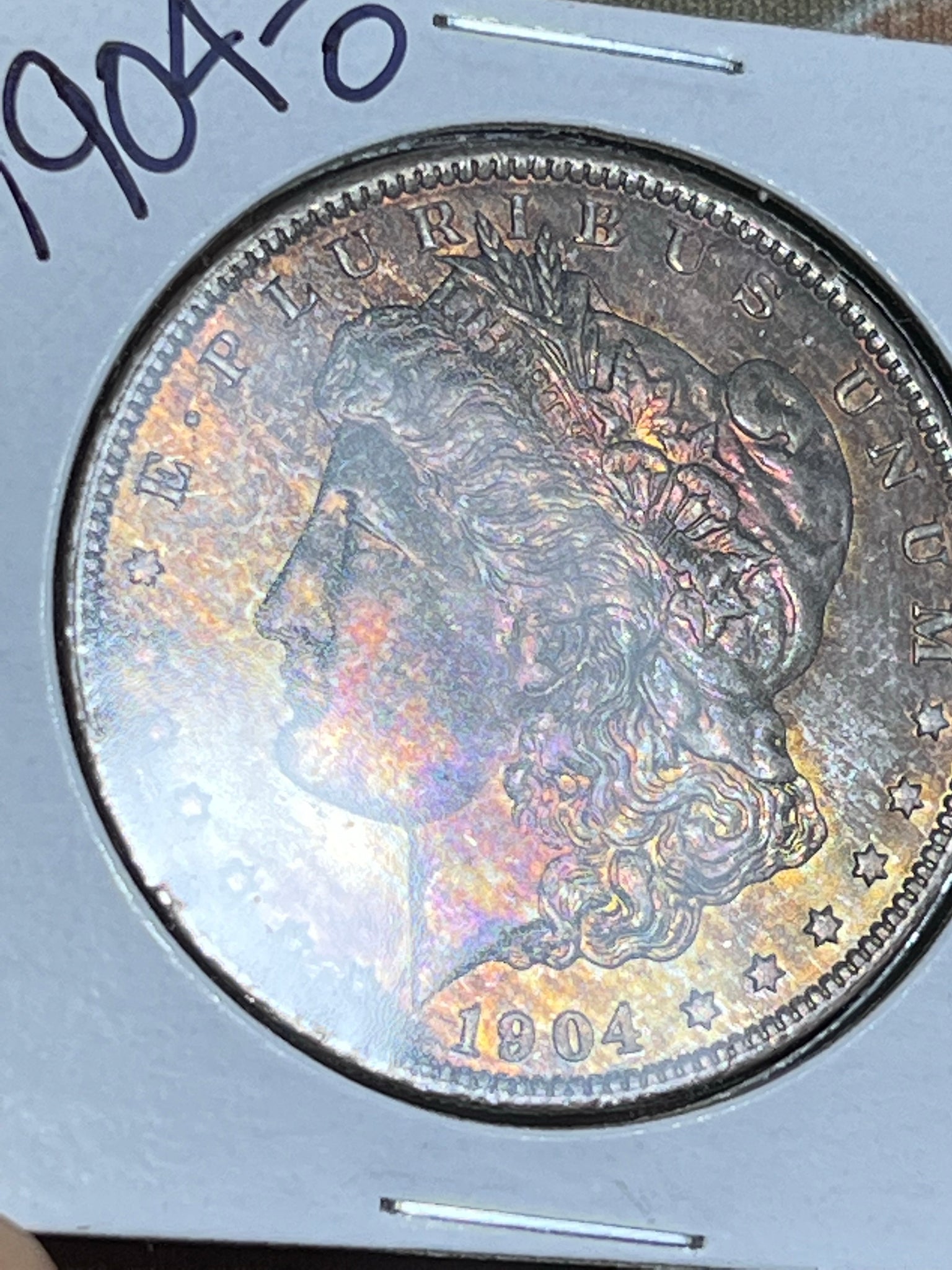 1904 O IRIDESCENT RAINBOW ENTIRE COIN Toned MS GRADE Morgan Silver DOLLAR **FREE SHIPPING**