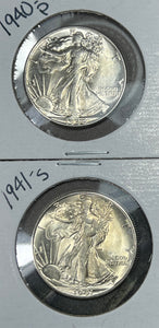 (2) 90% Half DOLLAR LOT (1) 1940 P MS Walking Liberty & (1) 1941 S AU Walking Liberty ***CLICK FULL DETAILS TO BID**** Bidding starts @ $105