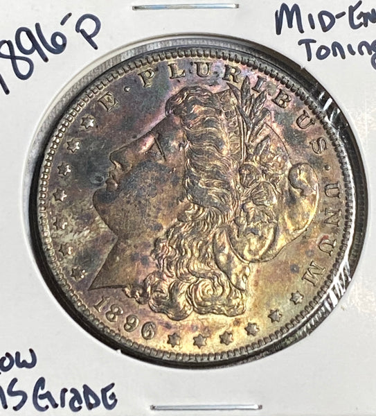 1896 P Morgan Neon PURPLE RED YELLOW MID END TONER LOW MS GRADE **AUCTION TODAY** **FREE SHIPPING** Click Full details to bid!!