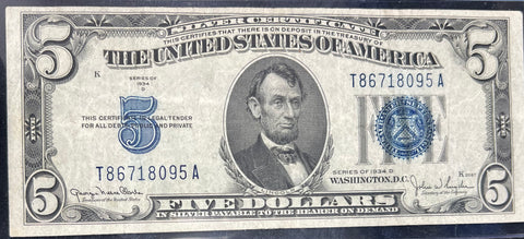 1934 D $5 'Silver Certificate' Federal Reserve Note  *T86718095A*