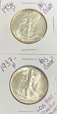 (2) WALKING LIBERTY HALF DOLLARS *MS GRADE* Condition (1) 1937 P & (1) 1936 P