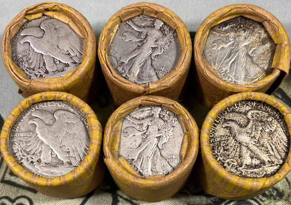 ***Tuesday AFTERNOON ROLLS** 1 Half Roll of (10) WALKING LIBERTY Half Dollars RIP-N-SHIP!! VOL 110 READ ENTIRE DESCRIPTION BEFORE BUYING!!! *ONLY 20 ROLLS  AVAILABLE @ 4pm Monday for Tuesdays AFTERNOON Live Event @ 1pm