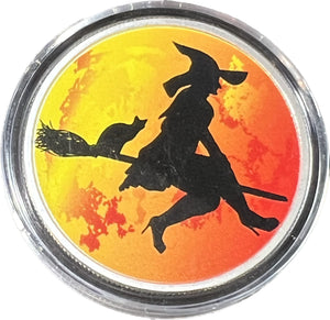 HALLOWEEN 1 OZ Silver Round "Witch & Cat on a Broom"