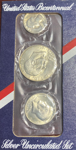 (1) US BICENTENNIAL 3 COIN 40% Silver **UNCIRCULATED** with original packaging **Free Shipping** CLICK FULL DETAILS TO BID!!