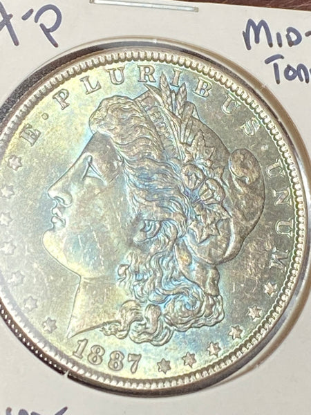 1887 P BLUE MID END Toned MS GRADE Morgan Silver DOLLAR **FREE SHIPPING**