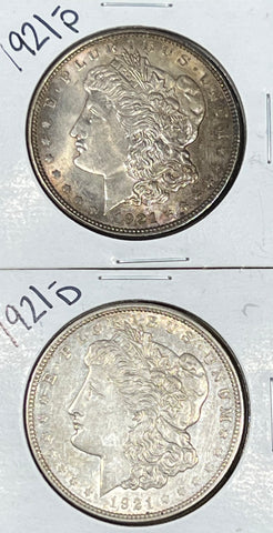 1921 Morgan LOT (2) Morgans 90% Silver Dollars (1) 1921 P Rainbow TONER & (1) 1921 D NEON REVERSE TONER MORGAN AUCTION *FREE SHIPPING* Click Full Details to BID!!!