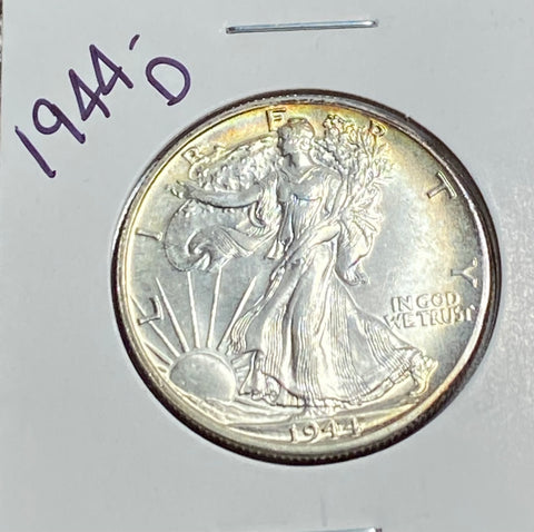 (1) 1944 D BRIGHT WHITE W/Rainbow TONING **MS GRADE** Walking Liberty Half DOLLAR!! ** FREE SHIPPING**