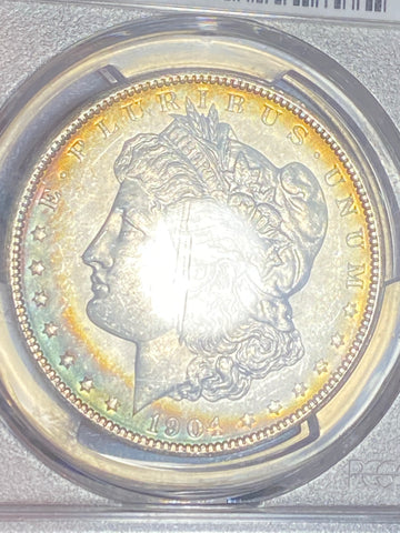 1904 "O" New ORLEANS MS63 PCGS RIM TONED BLUE Morgan Silver DOLLAR OLD PCGS LABEL ** FREE SHIPPING SUNDAY ONLY**