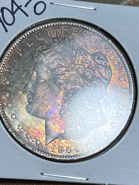 1904 O IRIDESCENT RAINBOW ENTIRE COIN Toned MS GRADE Morgan Silver DOLLAR **FREE SHIPPING**