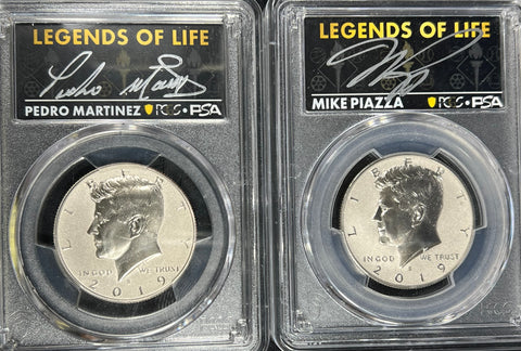 (2) PCGS PR70 2019-S Kennedy Enhanced Rev PR *Legends of Life* ( 1 Piazza & 1 Martinez) Half Dollar Lot **Free Shipping** Buy IT now!!