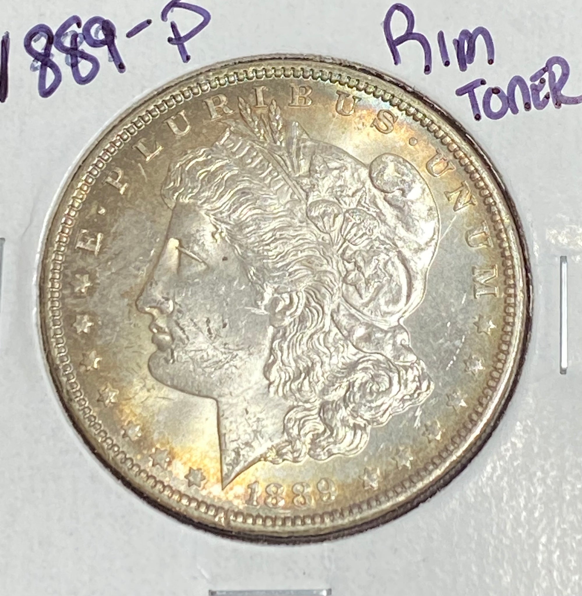 1889 P GOLD RIM TONER MS GRADE RAW MORGAN SILVER DOLLAR **FREE SHIPPING** Buy It Now!