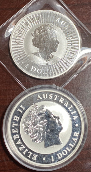 (2) Australian Silver Rounds (1) 2017 Kookaburra & (1) 2022 Australian Kangaroo  **FREE SHIPPING** CLICK FULL DETAILS TO BID!!