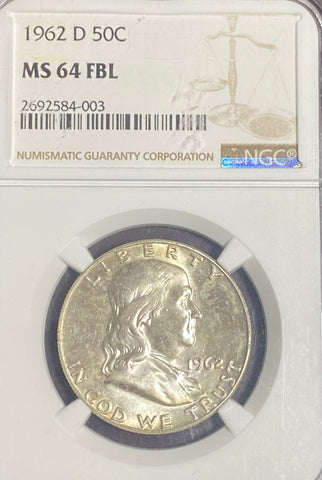 1962 D MS64 FBL Benjamin Franklin Silver Half DOLLAR w/GOLD TONED REVERSE!! **FREE SHIPPING**