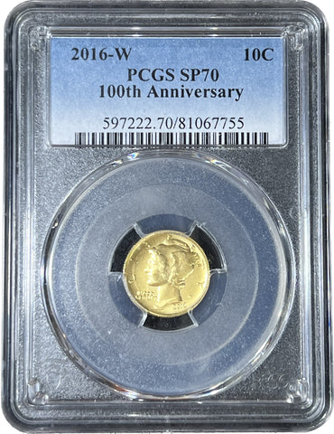 2016 W  **100th Anniversary** .999 Gold 1/10th Oz Mercury Dime PCGS SP70 AUCTION AUCTION AUCTION **Shipping Included in Price** {{Bid Starts below Market @ $400}} Ends Saturday October 15th @ 3pm Eastern!!!!