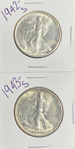 (2) WALKING LIBERTY HALF DOLLARS BU+ Condition (1) 1942 S & (1) 1943 S