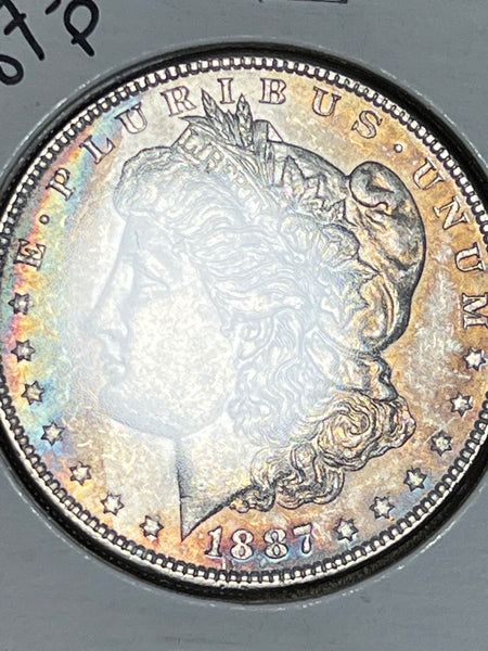 1887 P Orange/Rainbow OBV & Rainbow Toned Crescent Reverse Morgan   **FREE SHIPPING** CLICK FULL DETAILS TO BID!!