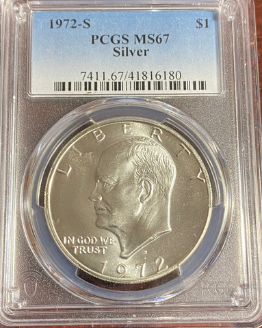 1972 San Francisco MInt PCGS MS67 "IKE" SILVER DOLLAR BRIGHT WHITE