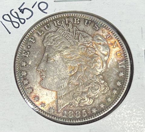 1885 P NEON TAPE TONED ENTIRE COIN TONED Morgan SIlver Dollar  **Free Shipping** BUY IT Now!!!