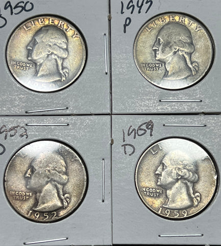 (4) **TONED** 90% Silver Quarter Lot *47p/50d/52d/59d* **FREE SHIPPING** Bidding starts @ $44 CLICK FULL DETAILS TO BID!!