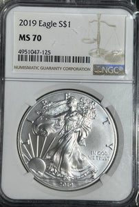 2019 AMERICAN SILVER EAGLE Ms70 NGC PERFECT COIN!!  **FREE SHIPPING** Click MORE DETAILS to BID!! Bid Starts @ $55