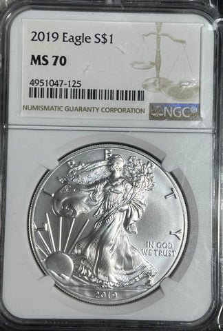 2019 AMERICAN SILVER EAGLE Ms70 NGC PERFECT COIN!!  **FREE SHIPPING** Click MORE DETAILS to BID!! Bid Starts @ $55